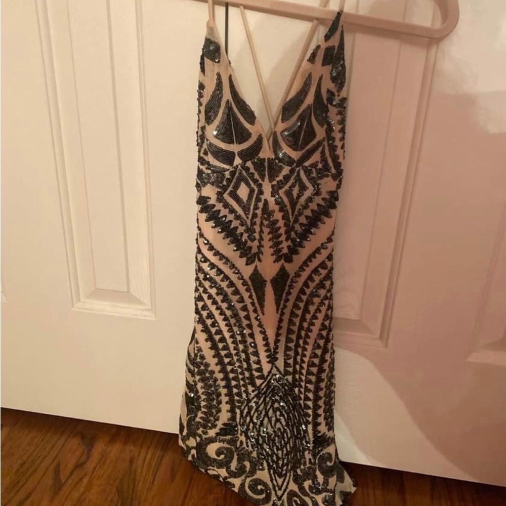 Sequin Emerald Tan Dress Abela Story + Co, Size Small